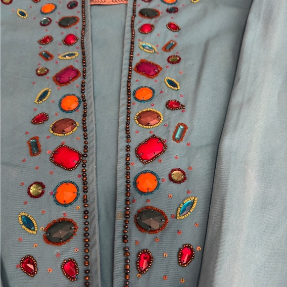 Life Style Jacket Womens Aqua Blue Stone Embellished Coat Sequin Hook Eye Size M - Picture 9 of 14